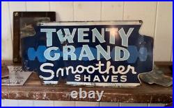 VTG 1940s 20 grand Razor HAIRDRESSER Tin Advertising Sign Barber Shop Shave