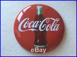 VTG 1950s Coca Cola 24 Porcelain on Metal Button Sign