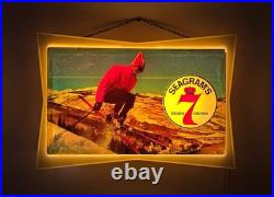 VTG 1950s SEAGRAMS 7 Crown Lighted Bar Sign Skiing Ski Resort Winter Scene