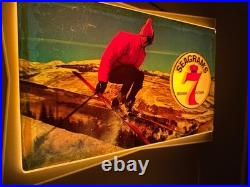 VTG 1950s SEAGRAMS 7 Crown Lighted Bar Sign Skiing Ski Resort Winter Scene