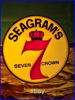 VTG 1950s SEAGRAMS 7 Crown Lighted Bar Sign Skiing Ski Resort Winter Scene