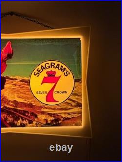 VTG 1950s SEAGRAMS 7 Crown Lighted Bar Sign Skiing Ski Resort Winter Scene
