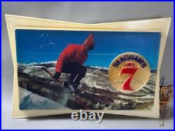 VTG 1950s SEAGRAMS 7 Crown Lighted Bar Sign Skiing Ski Resort Winter Scene