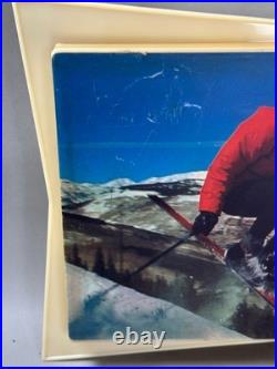 VTG 1950s SEAGRAMS 7 Crown Lighted Bar Sign Skiing Ski Resort Winter Scene