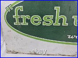 VTG 1960's 7 Up Fresh Up With Embossed Metal Advertising Sign USA -23x11 Stout