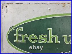 VTG 1960's 7 Up Fresh Up With Embossed Metal Store Advertising Sign USA -23x11