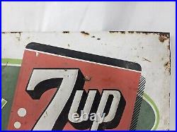 VTG 1960's 7 Up Fresh Up With Embossed Metal Store Advertising Sign USA -23x11