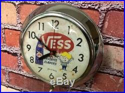 VTG 50s INGRAHAM CHROME VESS-WHISTLE SODA-OLD STORE ADVERTISING-DINER CLOCK SIGN