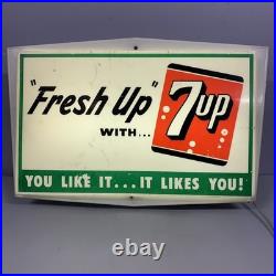 VTG 7 Up Light Advertising Sign Display Fresh up with 7up Hanging Liquor Store