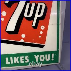 VTG 7 Up Light Advertising Sign Display Fresh up with 7up Hanging Liquor Store