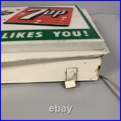 VTG 7 Up Light Advertising Sign Display Fresh up with 7up Hanging Liquor Store