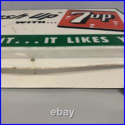 VTG 7 Up Light Advertising Sign Display Fresh up with 7up Hanging Liquor Store