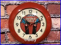 VTG INGRAHAM 60's DOUBLE COLA SODA STORE ADVERTISING-DINER WALL CLOCK SIGN COKE