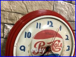 VTG TELECHRON PEPSI-COLA SODA OLD 50s RED DECO DINER ADVERTISING WALL CLOCK SIGN
