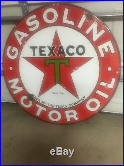 VTG Texaco Gasoline Motor Oil Porcelain original Double Sided station Sign 42