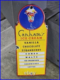 Very Nice Original Vintage Porcelain Canhams Ice Cream Sign 10 X 4