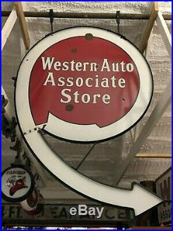 VinTagE WESTERN AUTO SIGN ARROW & HANGER Gas Oil DSP PORCELAIN SIGN Kansas City
