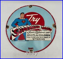 Vintage 12 Porcelain Sign TRY SUPERMAN BREAD
