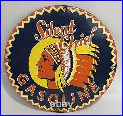 Vintage 12 Silent Chief Gasoline-Harley-Davidson Indian Porcelain Sign 1936 EUC