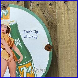 Vintage 1921 7UP Porcelain Sign General Store Soda Food Soft Drink Gas Oil RARE