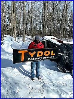 Vintage 1929 Tydol Gasoline Gas Oil Rare Sign With wood Frame 72X18in