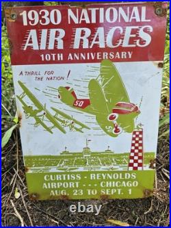 Vintage 1930 Air Races Porcelain Sign Old USA Curtiss Reynolds Airfield Airplane Vintage 1930 Air Races Porcelain Sign Old USA Curtiss Reynolds Airfield Airplane