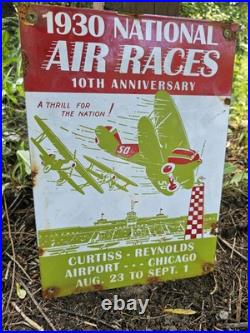 Vintage 1930 Air Races Porcelain Sign Old USA Curtiss Reynolds Airfield Airplane Vintage 1930 Air Races Porcelain Sign Old USA Curtiss Reynolds Airfield Airplane