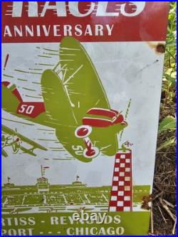Vintage 1930 Air Races Porcelain Sign Old USA Curtiss Reynolds Airfield Airplane Vintage 1930 Air Races Porcelain Sign Old USA Curtiss Reynolds Airfield Airplane