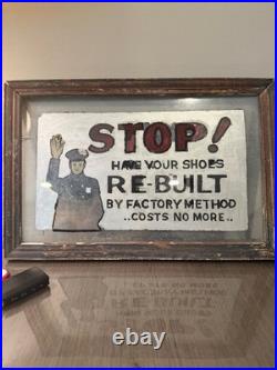 Vintage 1930's Glass Sign Shoe Repair