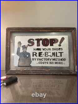 Vintage 1930's Glass Sign Shoe Repair