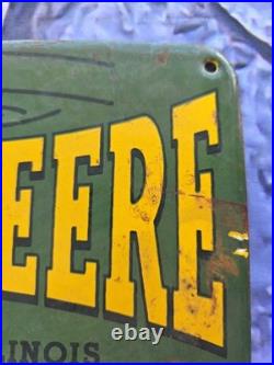 Vintage 1930's John Deere Tractors Porcelain Sign Farm Equipment 11×12