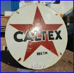 Vintage 1930's Old Antique Very Rare Caltex Oil Ad. Porcelain Enamel Sign Board
