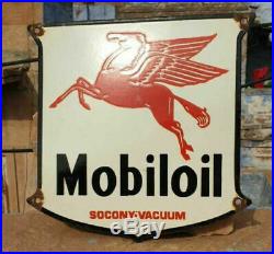 Vintage 1930's Old Antique Very Rare Mobil Oil Porcelain Enamel Sign Board