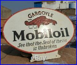 Vintage 1930's Old Antique Very Rare Mobil Oil Stand Porcelain Enamel Sign Board