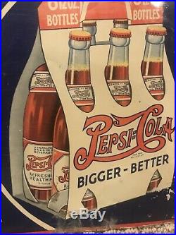 Vintage 1930's PEPSI Double Dot Soda Cola Rare Six Pack Tin Advertising SIGN