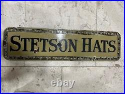 Vintage 1930's STETSON HATS Porcelain Sign Original Rare Country Store 8x30