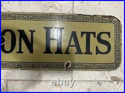 Vintage 1930's STETSON HATS Porcelain Sign Original Rare Country Store 8x30