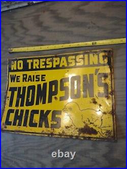 Vintage 1930's Tin Tacker no trespassing chicken chick sign