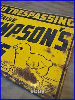 Vintage 1930's Tin Tacker no trespassing chicken chick sign