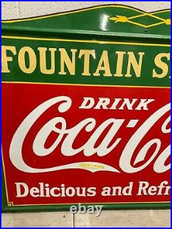 Vintage 1930s Coca-Cola Fountain Service Drink Metal Porcelain Collectible Sign
