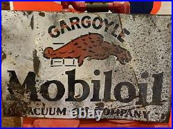 Vintage 1930s Mobiloil Gargoyle 2 Sided Porcelain Enamel Flange Sign Original