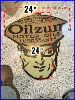 Vintage 1930s Original Oilzum Motor Oil Sign very Heavy Steel 24X24