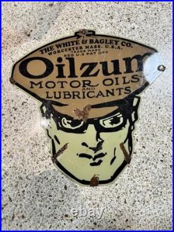 Vintage 1930s Original Oilzum Motor Oil Sign very Heavy Steel 24X24