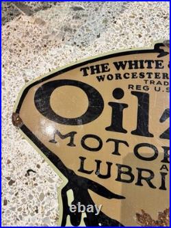Vintage 1930s Original Oilzum Motor Oil Sign very Heavy Steel 24X24