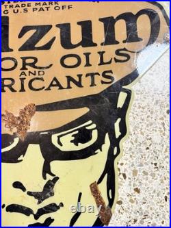 Vintage 1930s Original Oilzum Motor Oil Sign very Heavy Steel 24X24