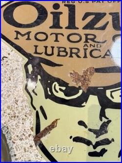 Vintage 1930s Original Oilzum Motor Oil Sign very Heavy Steel 24X24