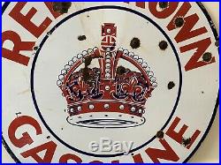 Vintage 1930s Red Crown Gasoline 42 Porcelain Original Sign Standard Oil Patina