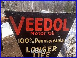 Vintage 1930s Veedol Pennsylvania Motor Oil Metal Sign W Can Graphic Gas 65X46