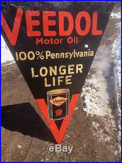 Vintage 1930s Veedol Pennsylvania Motor Oil Metal Sign W Can Graphic Gas 65X46