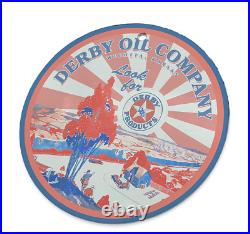 Vintage 1931 Derby Oil Company Porcelain Enamel Gas & Oil Garage Man Cave Sign